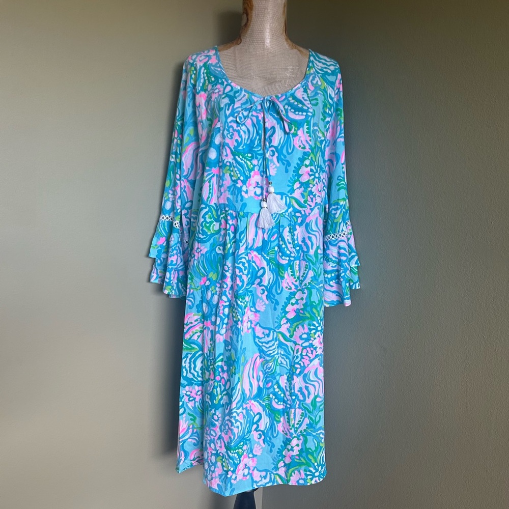 Lilly Pulitzer Azita Tunic Dress w/Tassel Blue Ibiza Aqua La Vista NWT $148 - Picture 3 of 8